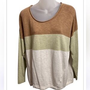 Madewell Palmdale Pullover ColorBlock Sweater in Stripe Seed Khaki size Medium